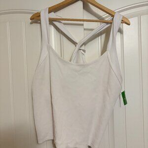 Athleta Horizon Tank Top 3X White Ribbed Nylon Spandex Blend Criss Cross Straps